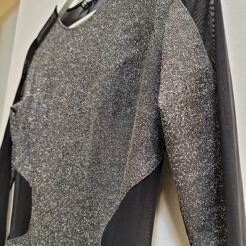 Express Silver Metallic Long Sleeve Dress in 6 - Picture 3 of 16